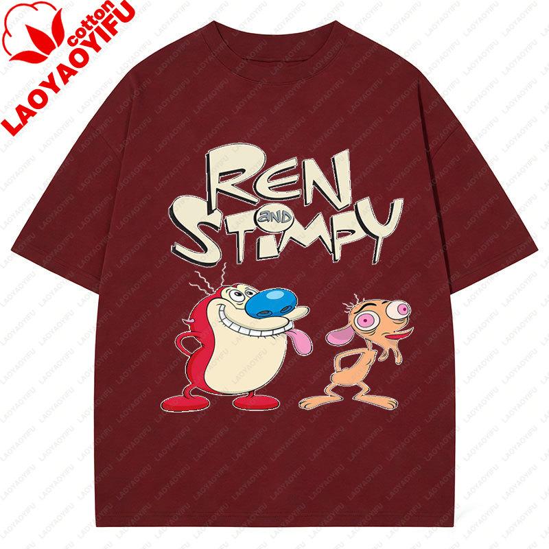 La T-shirt Ren & Stimpy Anni '90 Retrò Nickelodeon Commedia Vintage Cotone Grafica Manica Corta Magliette Divertente Cartone Animato Tema Y2k Top