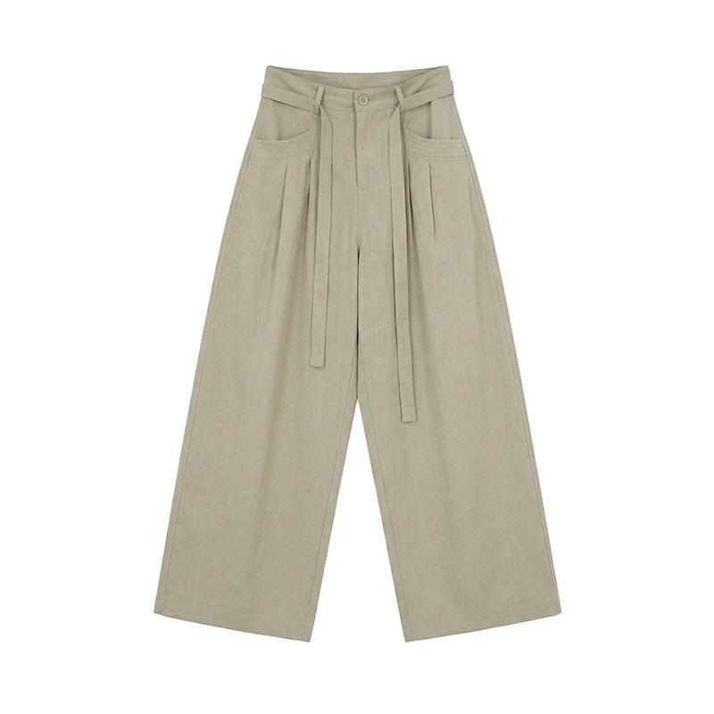 THE MIND Korean Pleated Wide-Leg Trousers Spring 2026 Relaxed Fit Casual Pants T6227C Small серый/зелёный