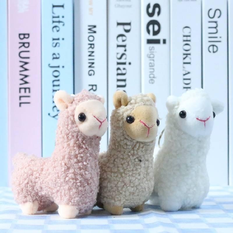 Adorable Soft Alpaca Plush Toy Keychain With Fluffy Short Plush In White Pink Brown