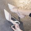 Fashion Block Heel Ladies Shoes Summer 2024 Rhinestones Sandals for Women Footwear One Word Pointed Toe Casual Korea Vintage Trend Daily