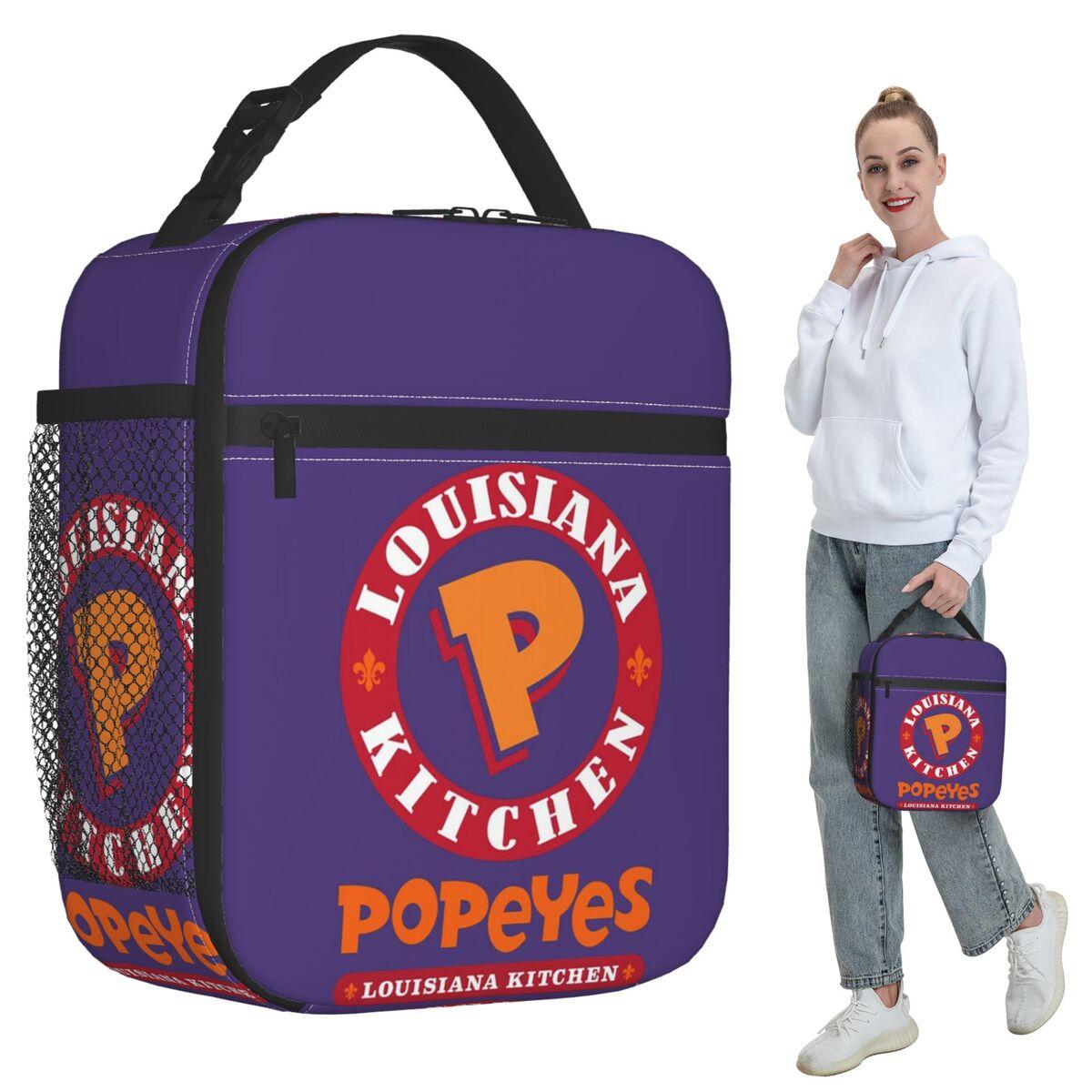 Popeyes Louisiana Kitchen Logo Insulated Lunch Bag for Women Office Cooler Thermal Food Box Tote Leakproof Lunch Boxes Container One Size