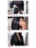 Women's Black Mid-Length Pajamas Cardigan, French Bathrobe, Long Sleeve Nightgown for Spring & Summer