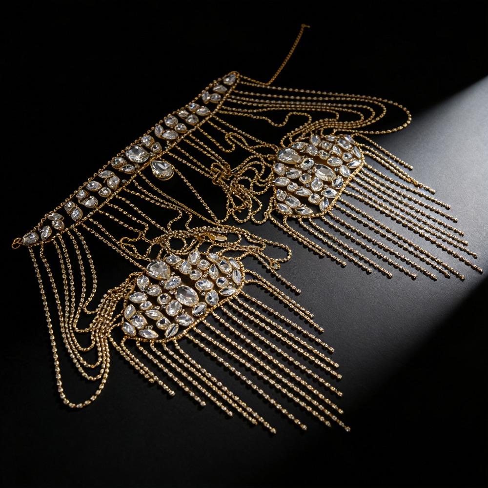 

Gold/Silver Chain Rhinestone Shoulder Necklace Elegant Bridal Tassel Necklace Banquet Parties