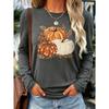 Women's Autumn Winter Pumpkin Print Long‑Sleeve Top, Elegant Crew Neck Loose‑Fit Long Sleeve, Street Style For Halloween & Daily Outings