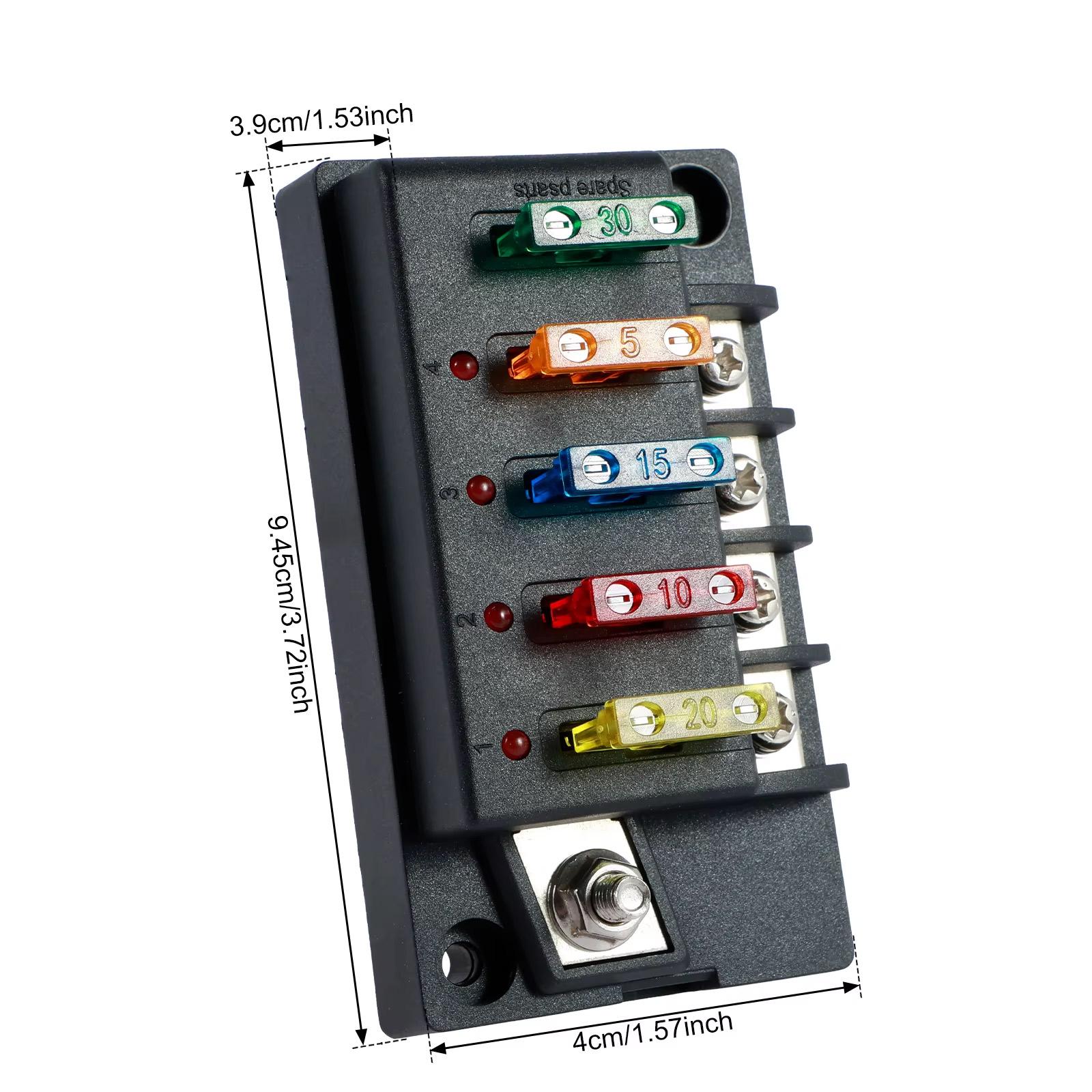 

12V Fuse Block 4/6 Circuits Waterproof Marine Fuse Panel Relay Box Kit with LED Indicator Damp-Proof Cover for Car RV Truck Boat 4 Ways Backup