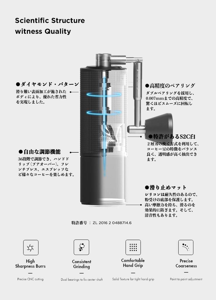 TIMEMORE Kuriko C3sMAX Hand-Crank Coffee Grinder with Adjustable Coarseness, Labor-Saving, and One-Year Warranty (C3sMAX-Black)