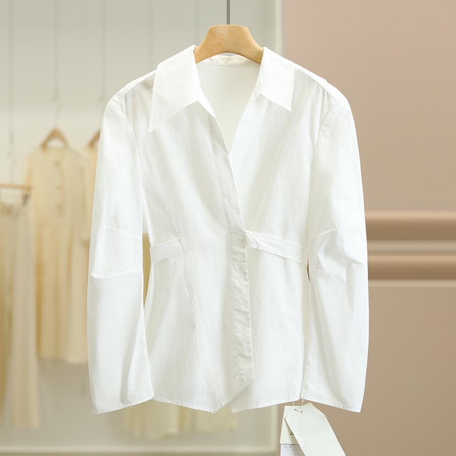 

Maiicu Women s 100% Cotton Cinched-Waist Slimming Shirt - Autumn Collection Medium белый