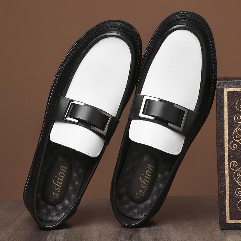 New Designer Brand Black and White Fashionable Color Blocked Loafers Comfortable Non Slip Office Groomsman Dating Leather Shoes