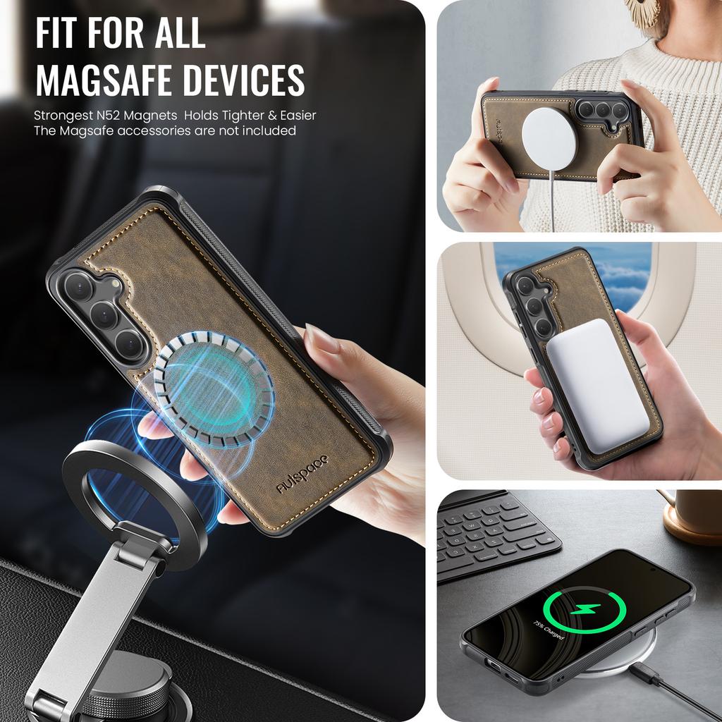 Etui na Samsunga Galaxy S25+/Galaxy S24+ AUTSPACE A12 Skórzany Pokrowiec na Tył z Magnetycznie Odpinaną Kieszenią na Karty i Podstawką