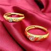 Vietnamese Sand-Gold Gilded Brass Heart-Shaped Couple Ring Set with Diamonds - Qixi Valentine's Gift