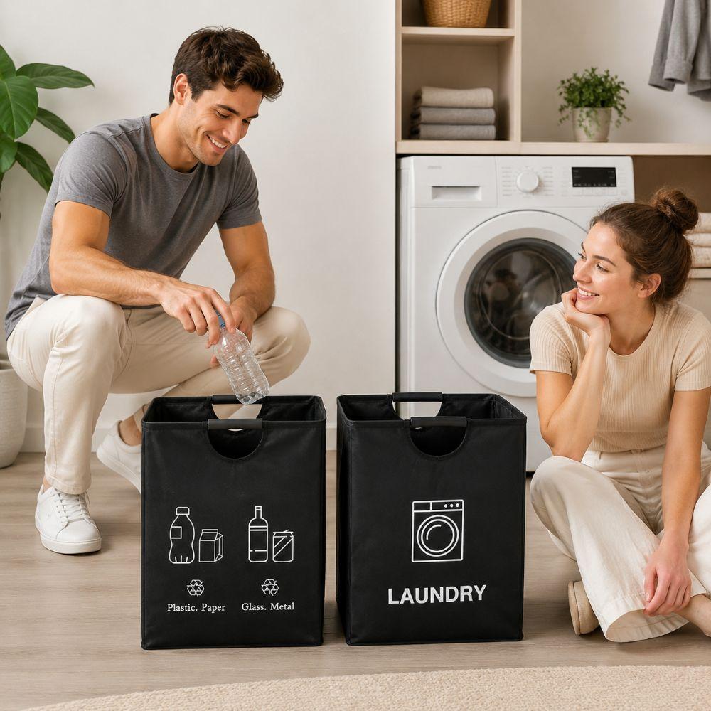60L Empty Bottle Storage Basket with Handle Large Capacity Dirty Clothes Basket Categorized Storage Foldable Garbage Bin