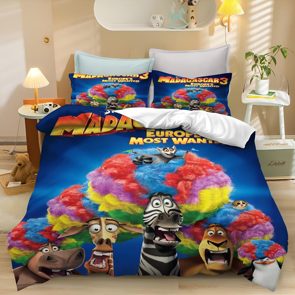 Set Copripiumino Madagascar Set Biancheria da Letto Set Piumone Matrimoniale 3D Set Biancheria da Letto per Bambini