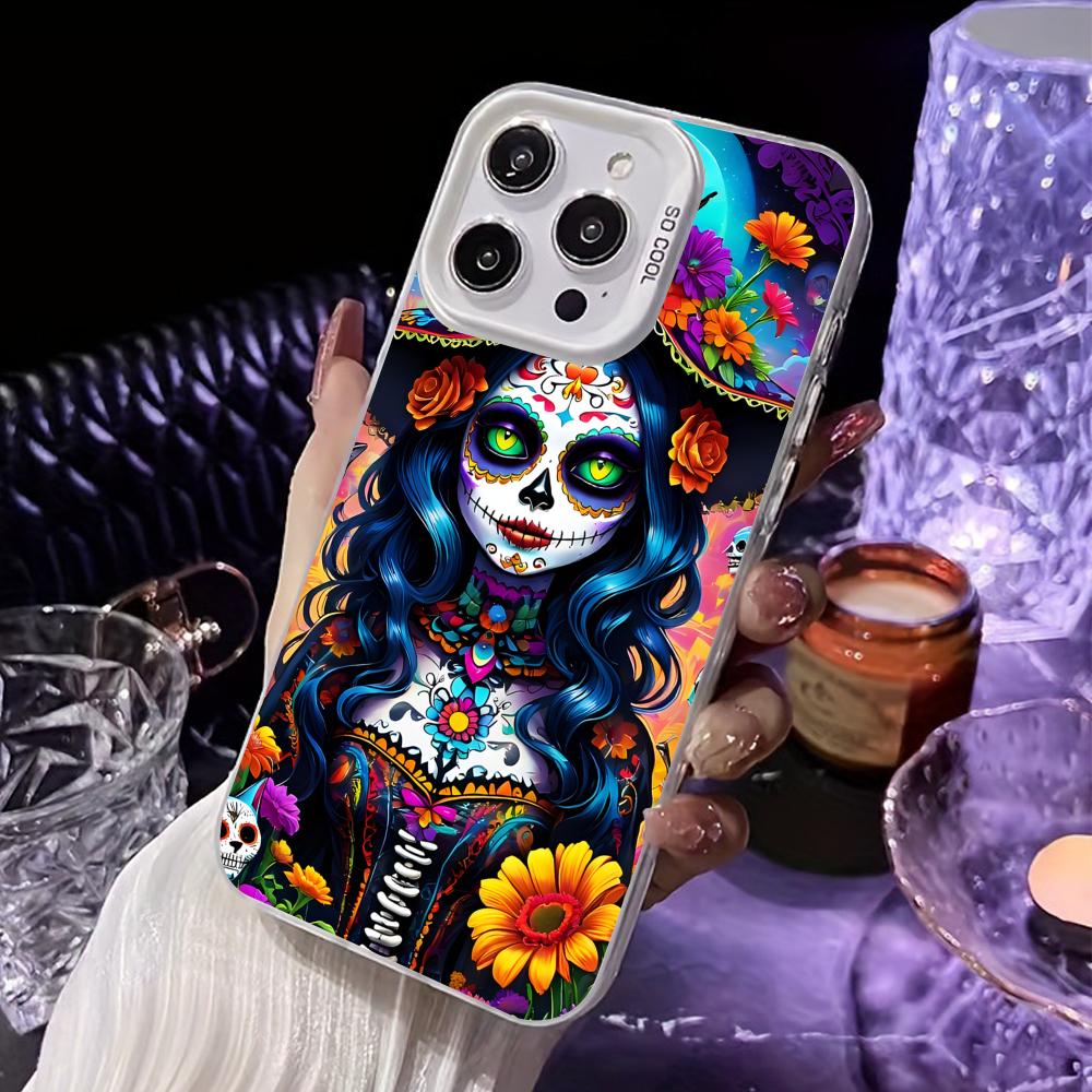 

Day of the Dead White Translucent Mobile Phone Case for iPhone 17 16 15 14 13 12 11 X XR XS Air Pro Max Plus Colorful Cover iPhone 16 Pro Max