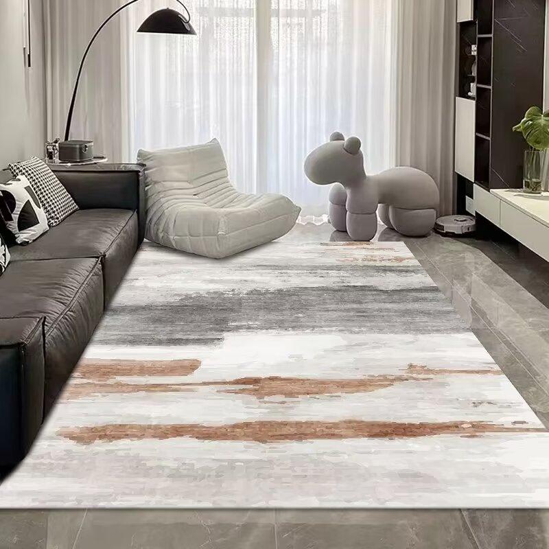 Simple Light Luxury Thickened Crystal Velvet Carpet, Living Room Bedroom Coffee Table Floor Mat, Blue Abstract Ink Carpet