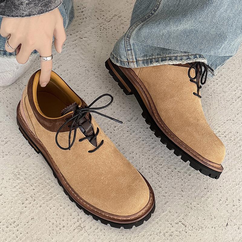 New Niche Retro Maillard Heightened Derby Shoes Small Yellow Boots Low-top Big Head Shoes