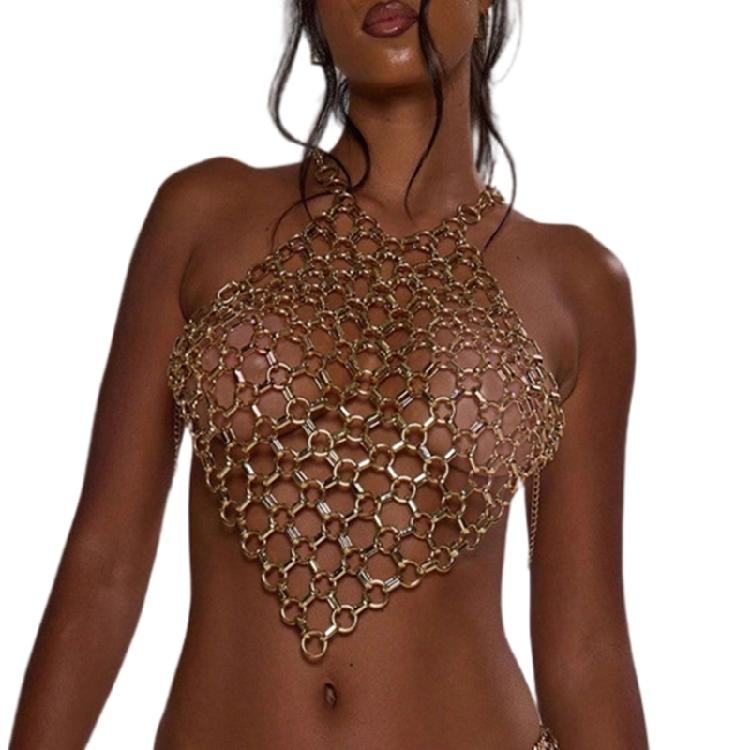 Punk Body Chain Bra Halter Chest Chain Body Accessories Jewelry for Women Nightclub Raves Party Body Jewelry M