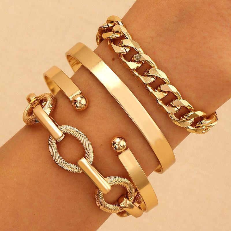 Cross-Border New Arrival Alloy Combination Suit Bracelet Four-Piece Set Punk Hip Hop Creative Bracelet Suit Fashion Bracelet Kc Gold 7822 Alloy