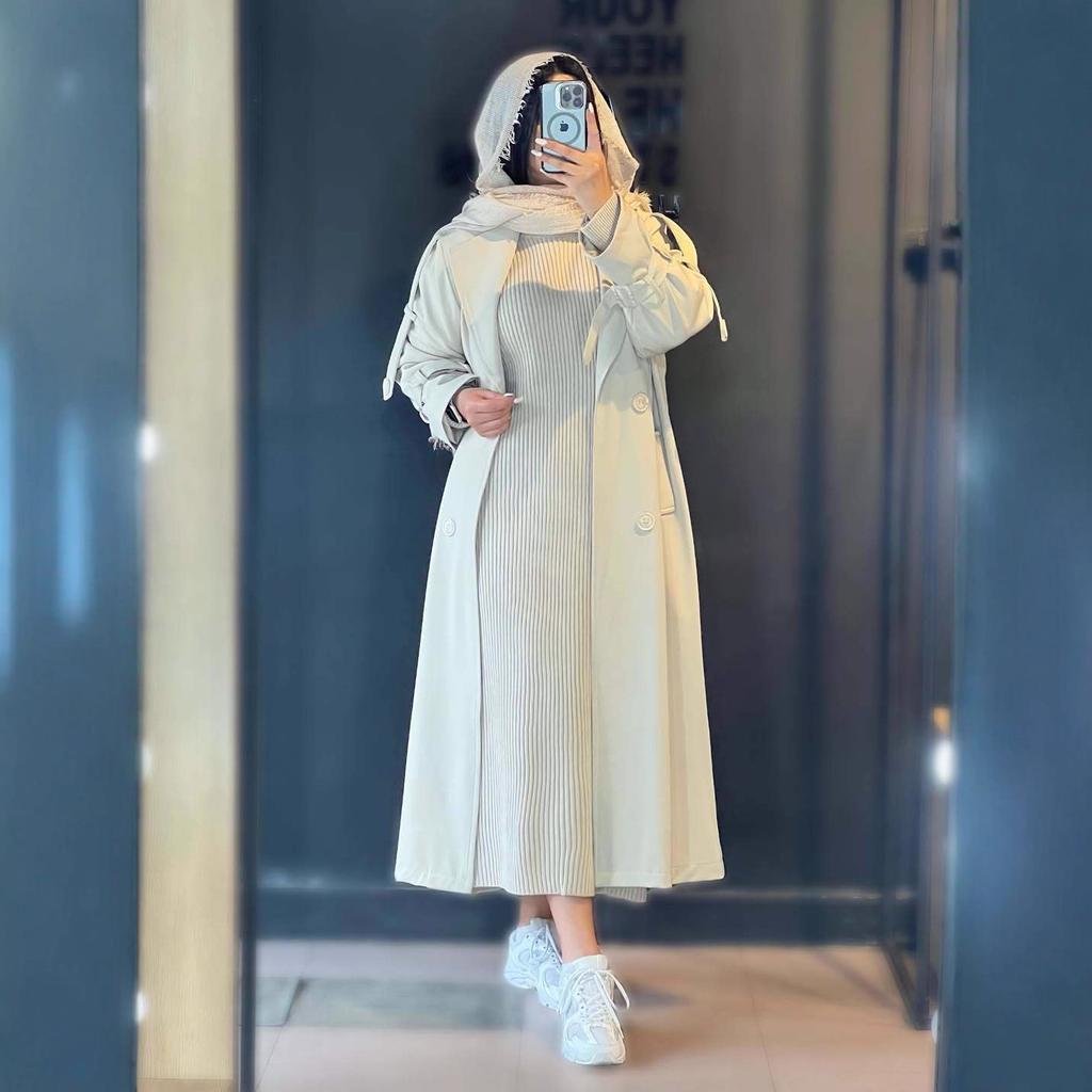 2025 Cross-border European and American Autumn New Korean Version Wears Trench Coat British Style Jacket Sweater Long Hip Skirt