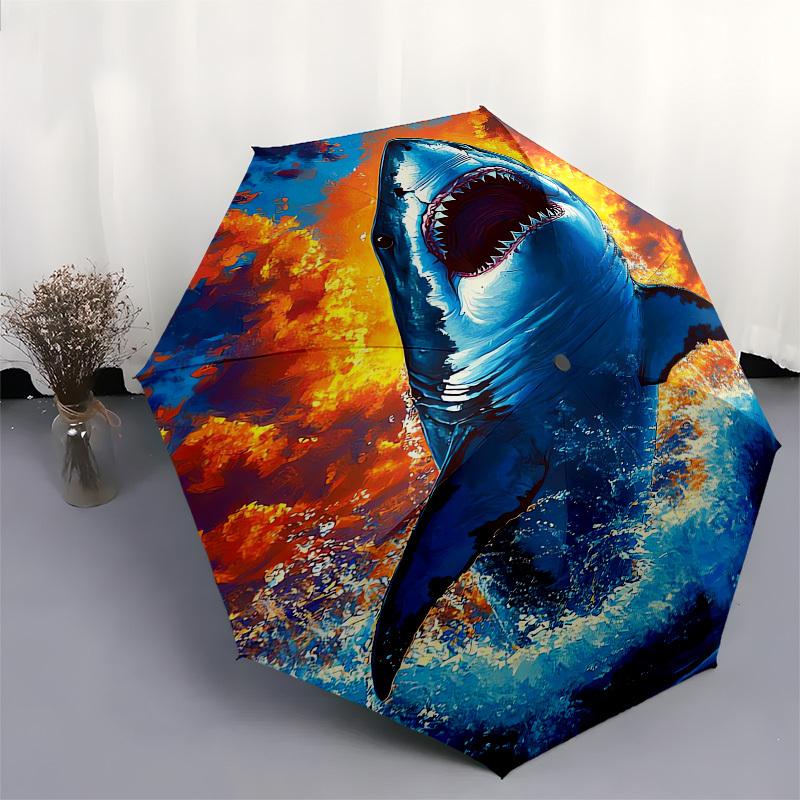 1pc Great White Shark Sunset Umbrella with Plastic Handle,Suitable for All Seasons UmbrellaPT483