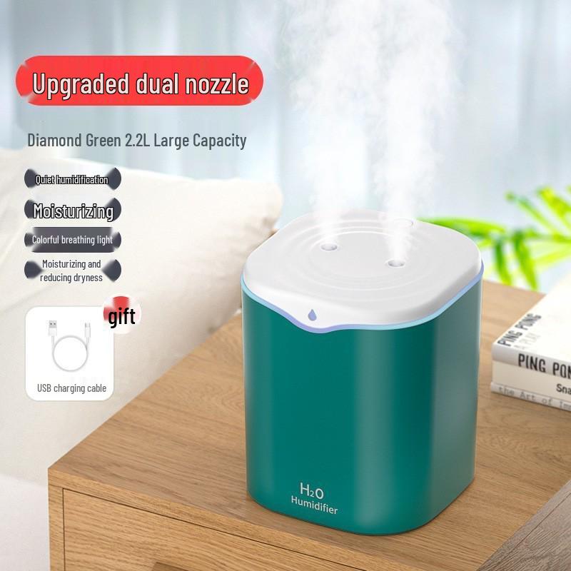 2L Dual-Spray USB Humidifier: Silent, High-Mist, Air Purifying, Desktop Model