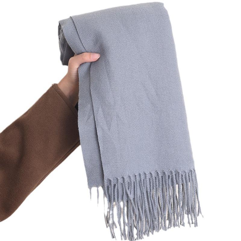Women's Winter Faux Cashmere Literary Autumn Winter Thickened Warm 2-in-1 Solid Color Korean Fashion Atmosphere Scarf