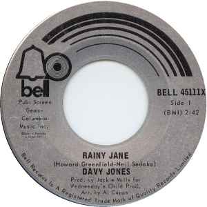 

7inch Record DAVY JONES - Rainy Jane BELL45111X BELL 1971 Canada Rock Used