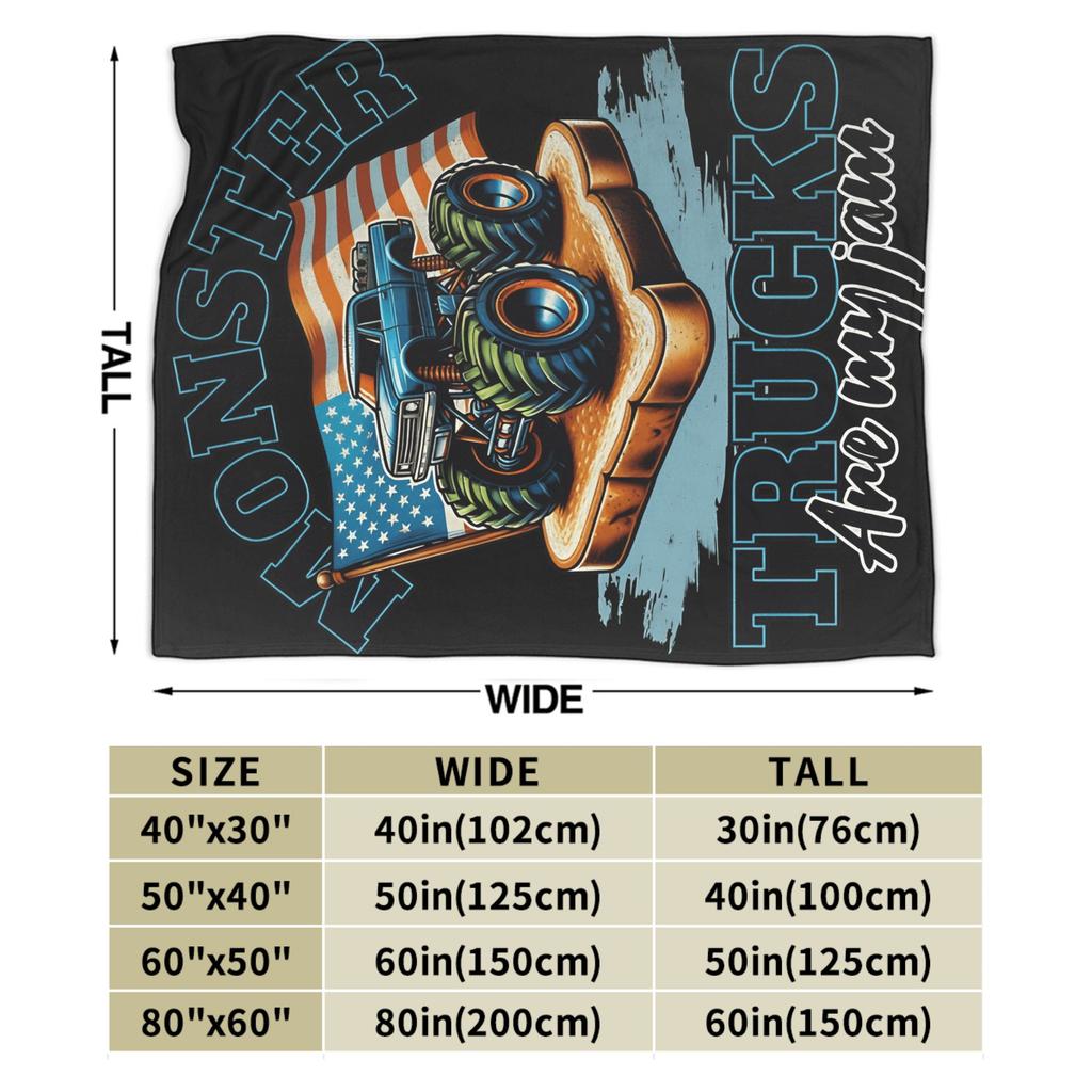Monster Trucks Are My Jam Flannel Blanket Winter Super Warm Throw Girls Boys Bedroom Street Trend Bedspread Sofa Bed Cover
