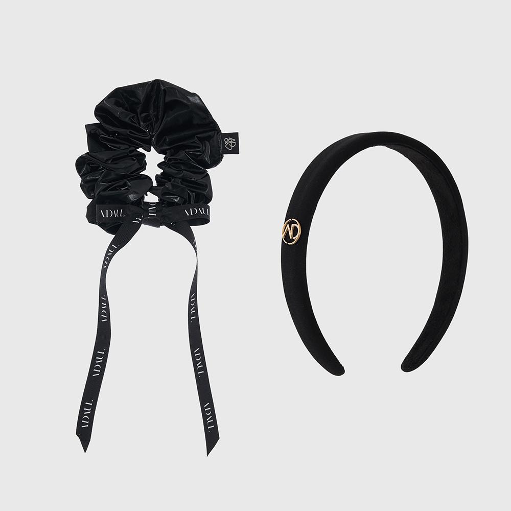 Adaul Quia Ribbon Scrunchie & Hairband Set - Black