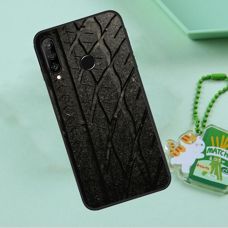 Black Tyre Tread Texture For Huawei Nova 12i 12s 7i 8i 11i 9 10 SE Y90 Y60 Y70 Y72 Y61 Y91 P30 P40 Lite P60 Pro Case