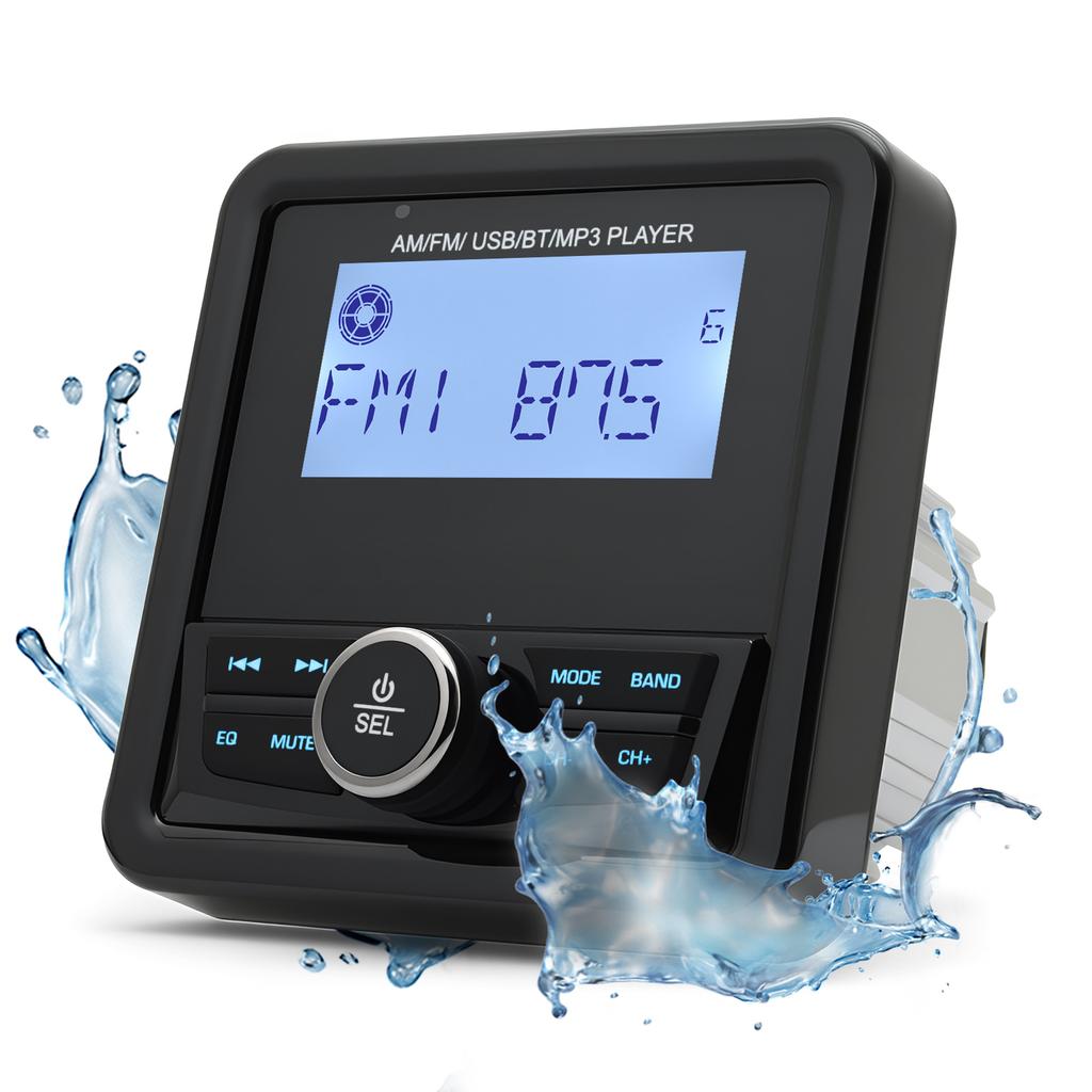 For RV Radio Marine Stereo Square Boat Radio Speaker For Yacht ATV UTV Golf Cart Motorcycle Waterproof IPX5 Multimedia Receiver