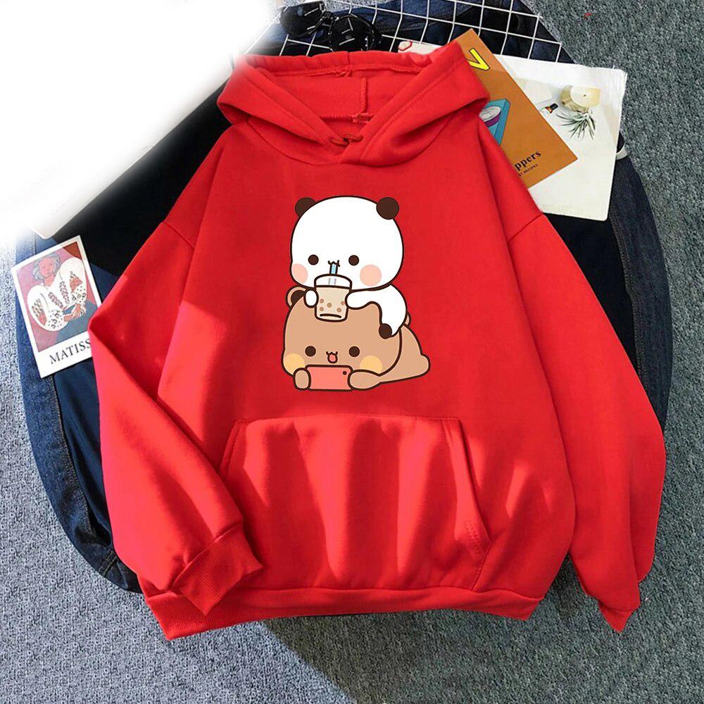 New Kawaii Bubu And Dudu Drink Bubble Tea Print Woman Unisex Fashion Hoodie