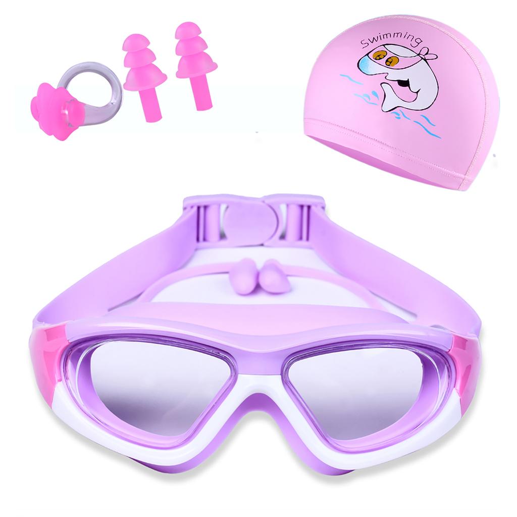 Children's Swimming Goggles Boys and Girls Swimming Goggles Large Frame Goggles One-piece Earplugs Nose Clip Swimming