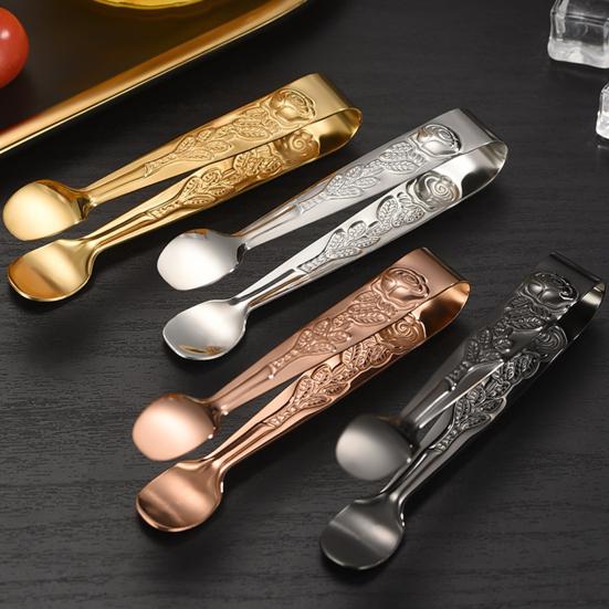 Stainless Steel Ice Tongs Mini Sugar Tongs Stainless Steel 304 Food Grade Compact Ice Cube Clip Non-Slip Grip Tongs for Coffee Sugar Cubes Bar Hot