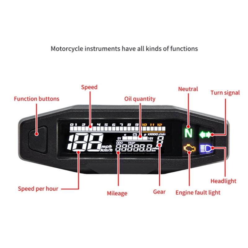 LED Digital Colored Display Tacho Hour Meter Gauge HighDefinition  Engine Inductive Speedometer for Motorcycle