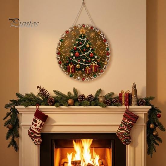 Handgemaakte Feestelijke Huisdecoratie Kerst Kunst met Nep Parels Hangend Ornament Kit, DIY 3D Kralen Sprankelende Acryl Edelsteen Kunst Ambacht, Bord voor Raam, Deur,