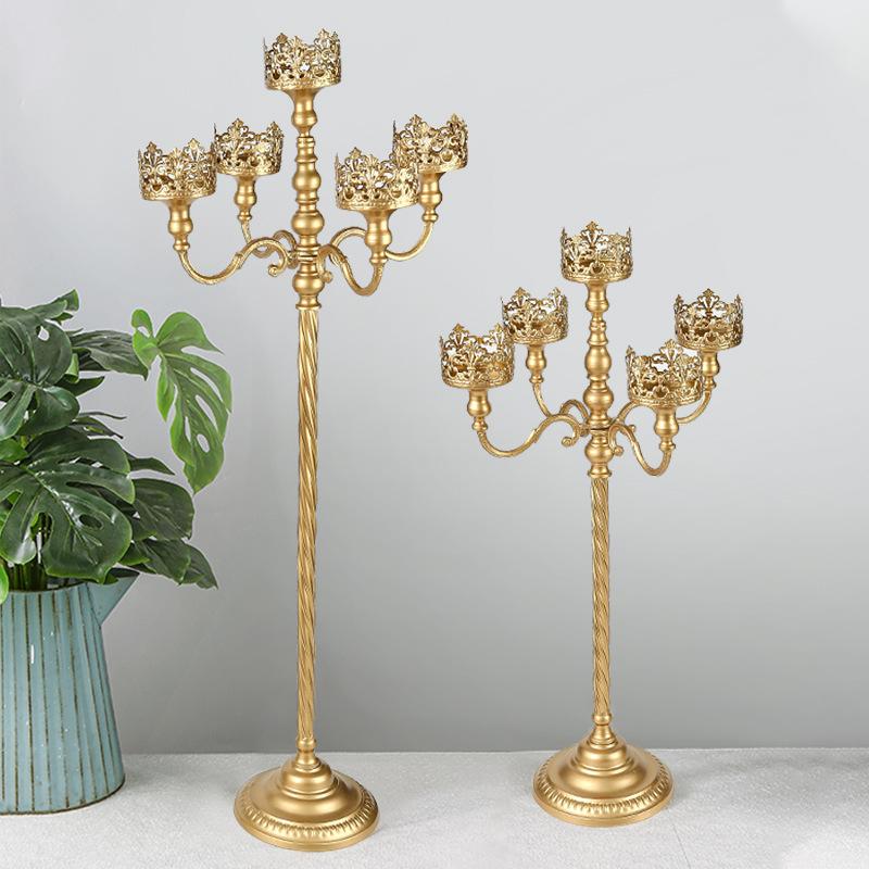 Metal 5-arm-candelabra Brass Candlestick European Retro Creative Candles Holder Romantic Metal Gold Tabletop Candelabra (Gold,3head 57cm)