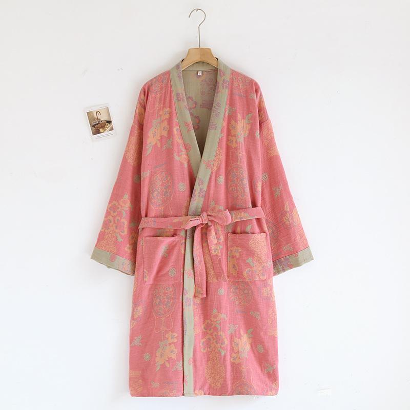 Women Sleeve Spring Autumn Bathrobe Printed Morning Robes Loose Home Wear Sleep Dressing Gowns