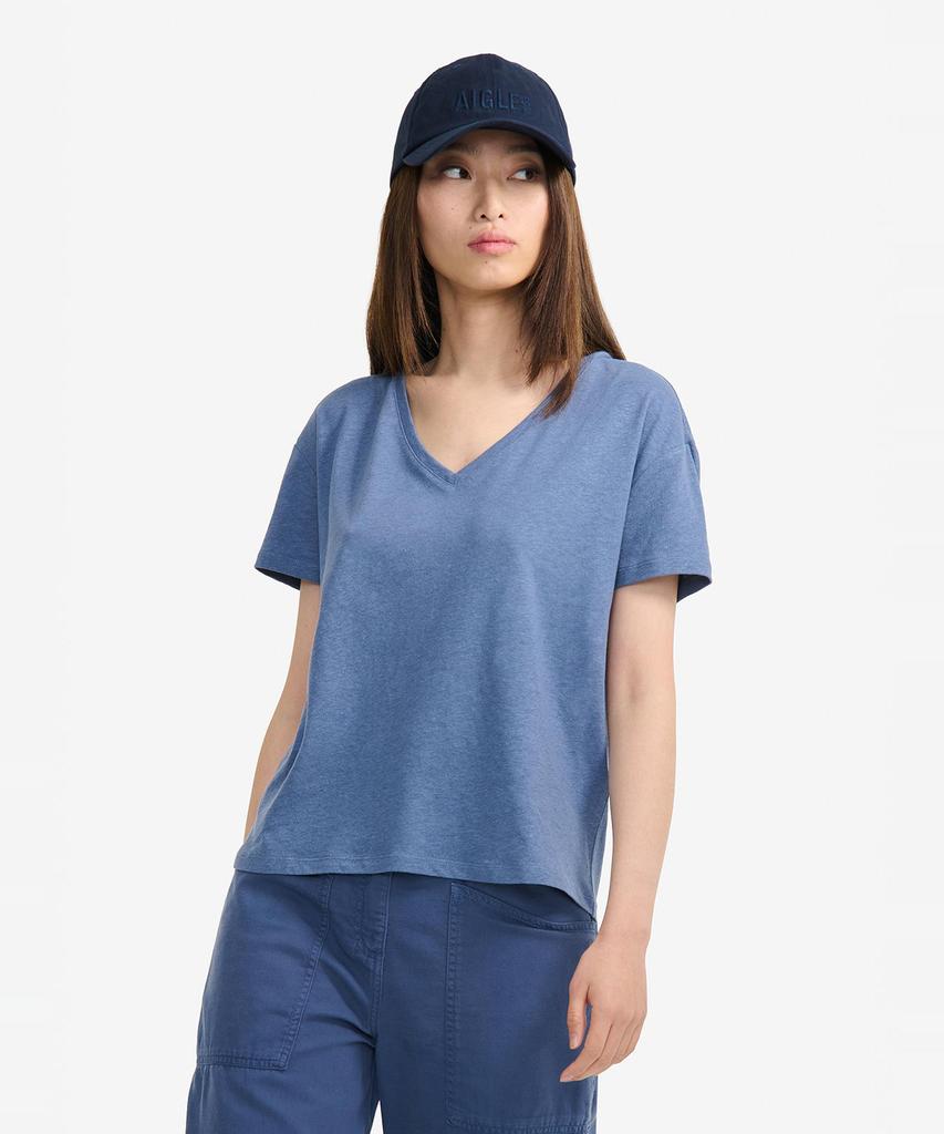 Aigle Damen Leinen V-Ausschnitt T-Shirt Ais24Wtsh003Mra