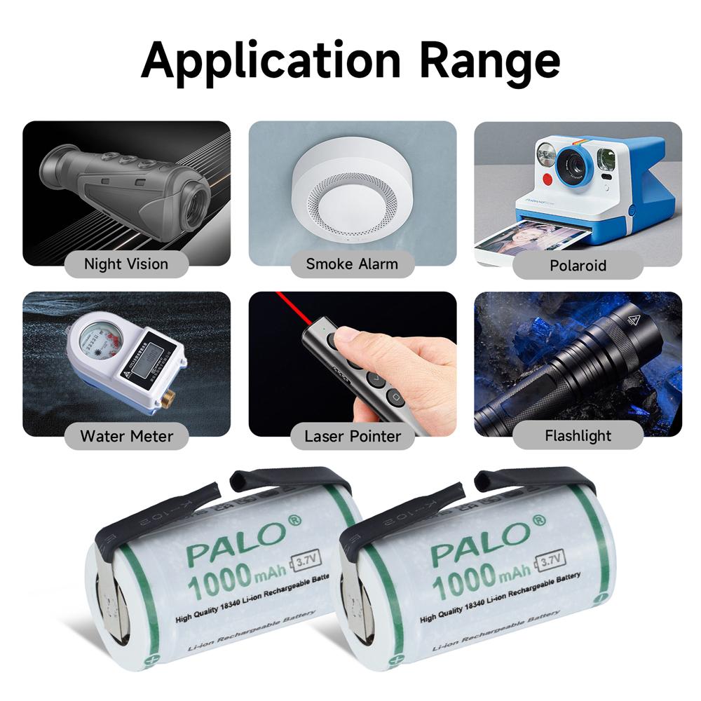 PALO 1000mAh Li-ion 18340 Rechargeable Batteries 3.7V Lithium Battery for Electronic  Gps Navigator Medical Instruments