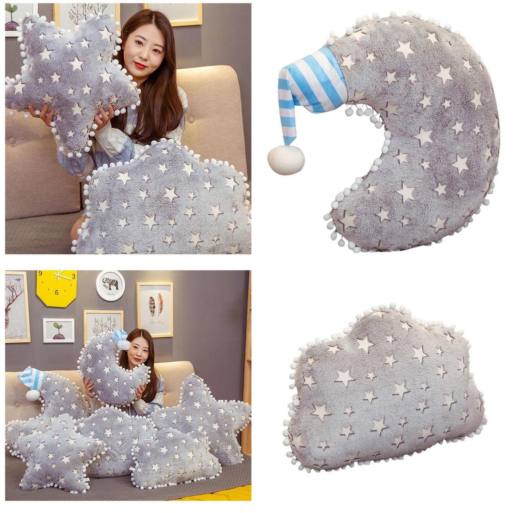 Плюшева подушка Місяць та Зірки для домашнього декору та подарунка, подушка з нічником, що світиться
