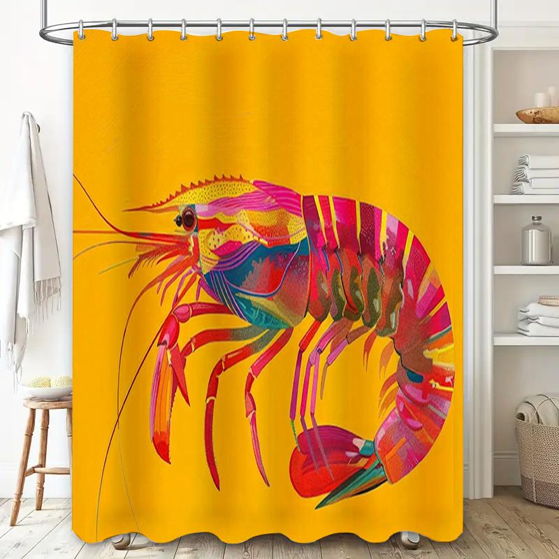 Animal Print Shower Curtain, Waterproof Fabric, Bright Colors Shrimp Decorative, Home Bath Accessories For Bathroom Decoration Y