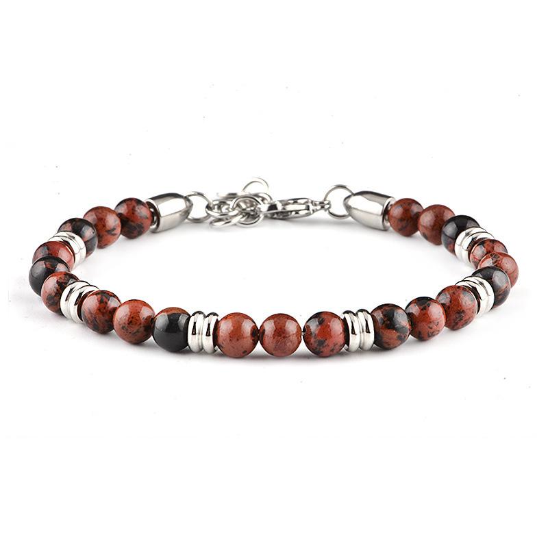 New 6MM Men's Stone Beaded Bracelet Stainless Steel Gunmetal Link Chain Yoga Bracelet Male Watch Chain Jewelry Dropshipping
