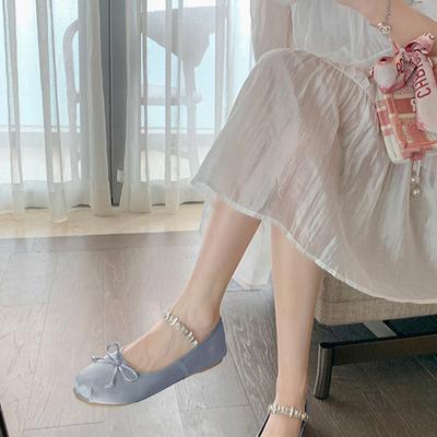 Zapatos Mary Jane con banda elástica de diamantes de imitación, zapatos de ballet de seda con lazo para mujer, zapatos planos de punta redonda para mujer, mocasines para mujer, zapatos de novia para boda