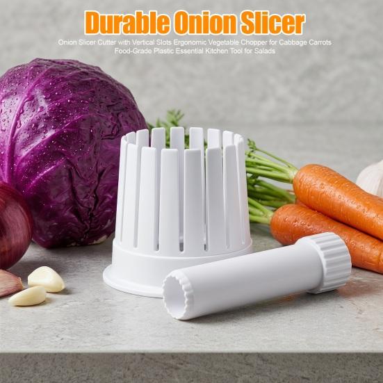 Onion Slicer Cutter with Vertical Slots Ergonomic Vegetable Chopper for Cabbage Carrots Food-Grade Plastic Essential Kitchen Tool for Salads