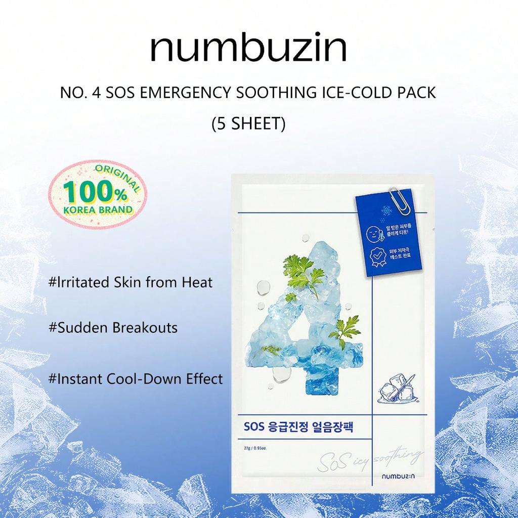 NUMBUZIN No. 4 SOS Emergency Soothing Ice-Cold Pack (5 Sheets), Cooling Hydrating Facial Mask, Refreshing Ice-Cold Feel, Korean Skincare