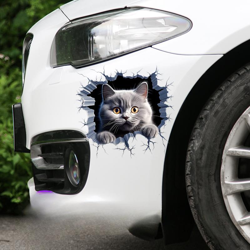 3D Cat Car Stickers Auto Body Bumper Cover Scratches Motorcycle Front Cowl Fuel Tank Decor Removable Animal Vehicle Accessories