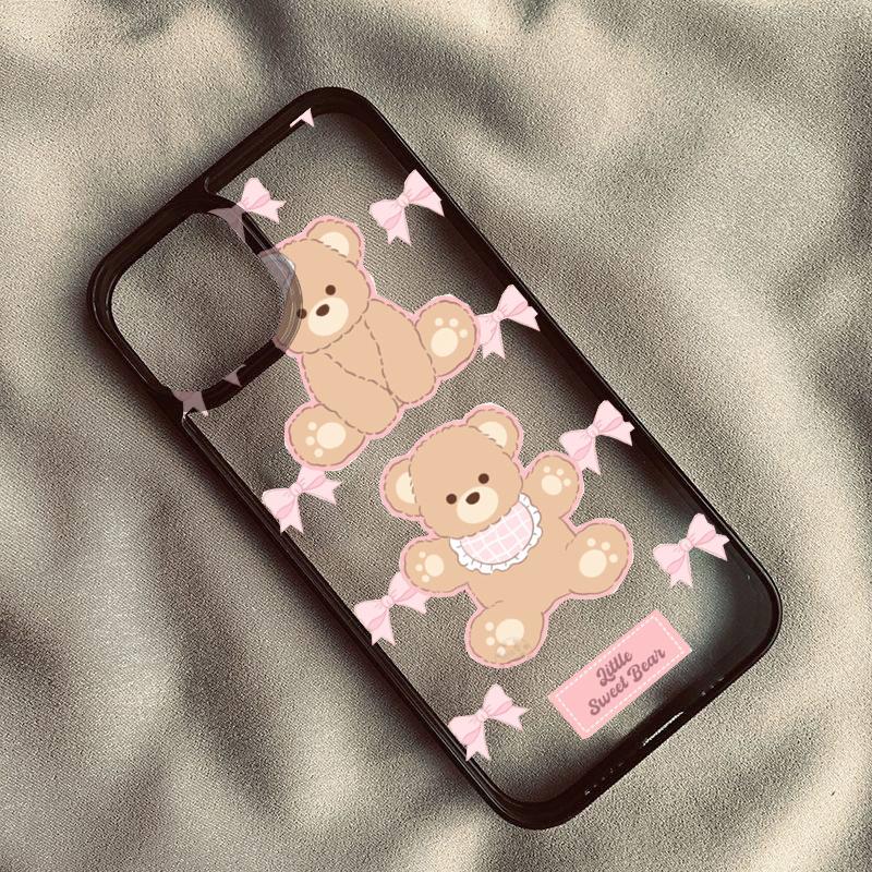 Schöne rosa Schleife Kleiner süßer Bär Handyhülle Für iPhone 16 Pro Max 15 14 13 12 Mini 11 XR XS X 7 Plus Stoßfest Klar Hartschalen-Cover