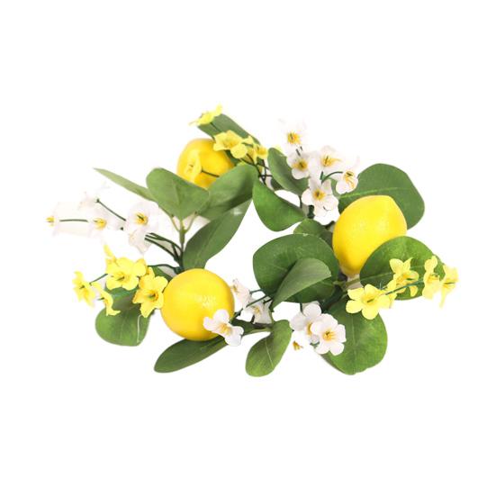 Lemon Flower Wreath Candle Ring Artificial Leaves Spring Greenery Garland Pillar Candle Home