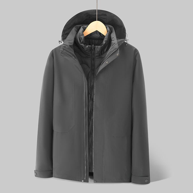 Three-in-One Detachable Windproof Goose Down Jacket: Cold-Resistant, Water-Repellent Outer, Warm Inner Layer for Couples