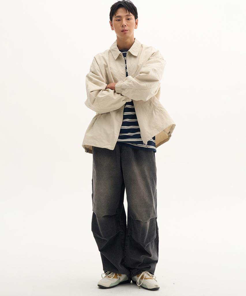 Placestudioman Essential Classic String Oversized Minimal Collar Zip-Up Blouson Jumper_2 Colors